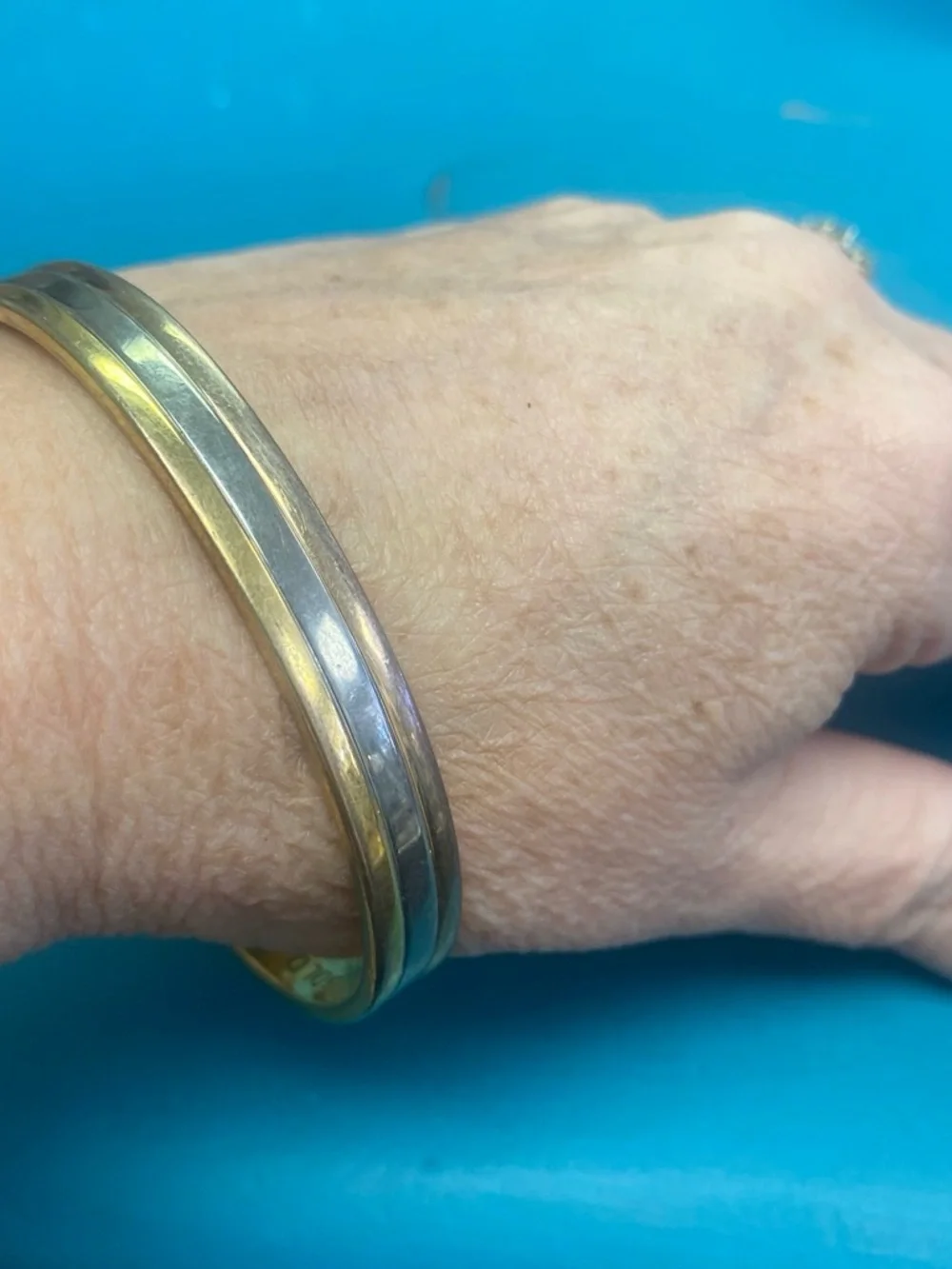 24k Electroplated Two-Tone Metal Bangle Bracelet - Gold & Silver